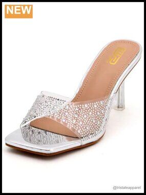 Rhinestone Stiletto High Heel Sandals Square Toe Slip On Dress Shoes